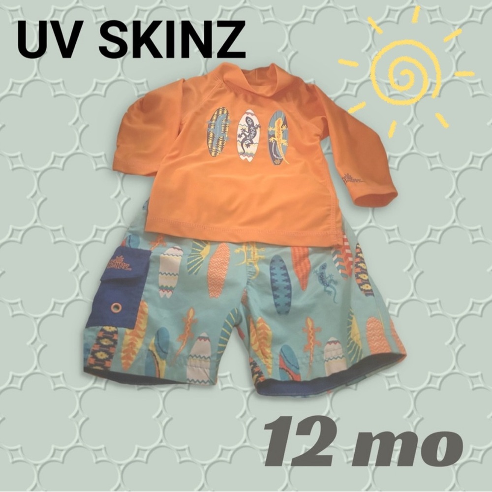 👍 GUC UV SKINZ | 12 mo | 2 pieces baby swinsuit SPF 50 blue/orange surf print